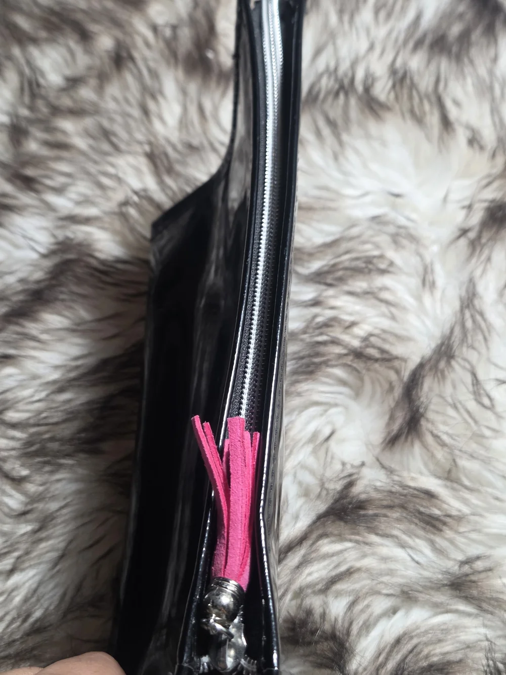 Macy's Black Patent Leather Lips Makeup Pouch